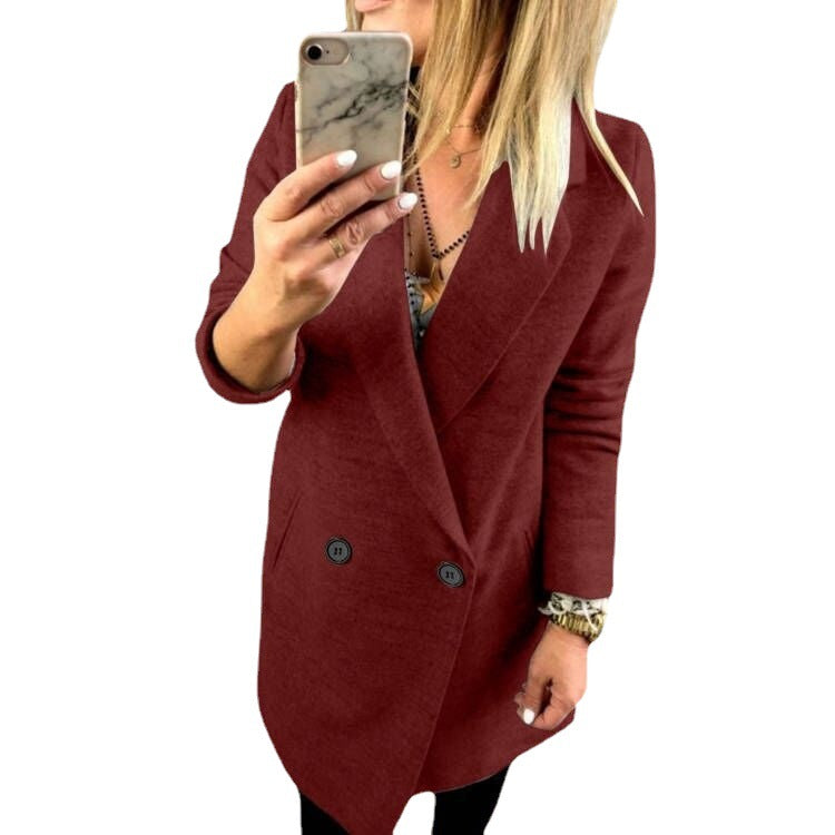 Damen Überlanger, taillierter Mantel mit elegantem Revers und praktischen Taschen EB