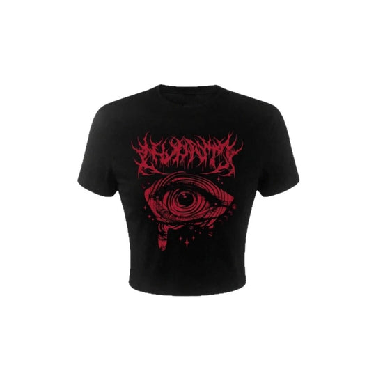 Damen Crop-T-Shirt mit künstlerischem Grafikdesign und auffälligem Statementdruck EB