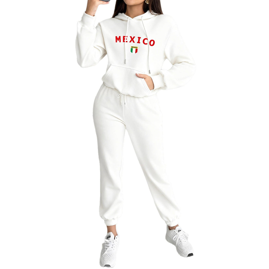 Damen nan kuscheliges Hoodie-Jogginganzug-Set mit Kapuze, Kängurutasche, soft gebürstetem Innenfutter und Mexico-Print EB
