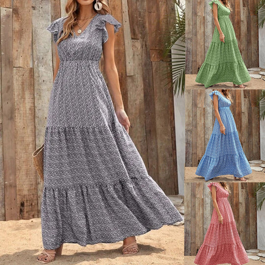 Damen Maxikleid mit Volant und V-Ausschnitt EB