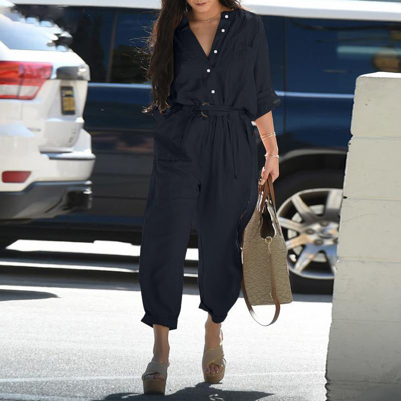 EB | Damen Utility Jumpsuit mit Langen Ärmeln und Taschen