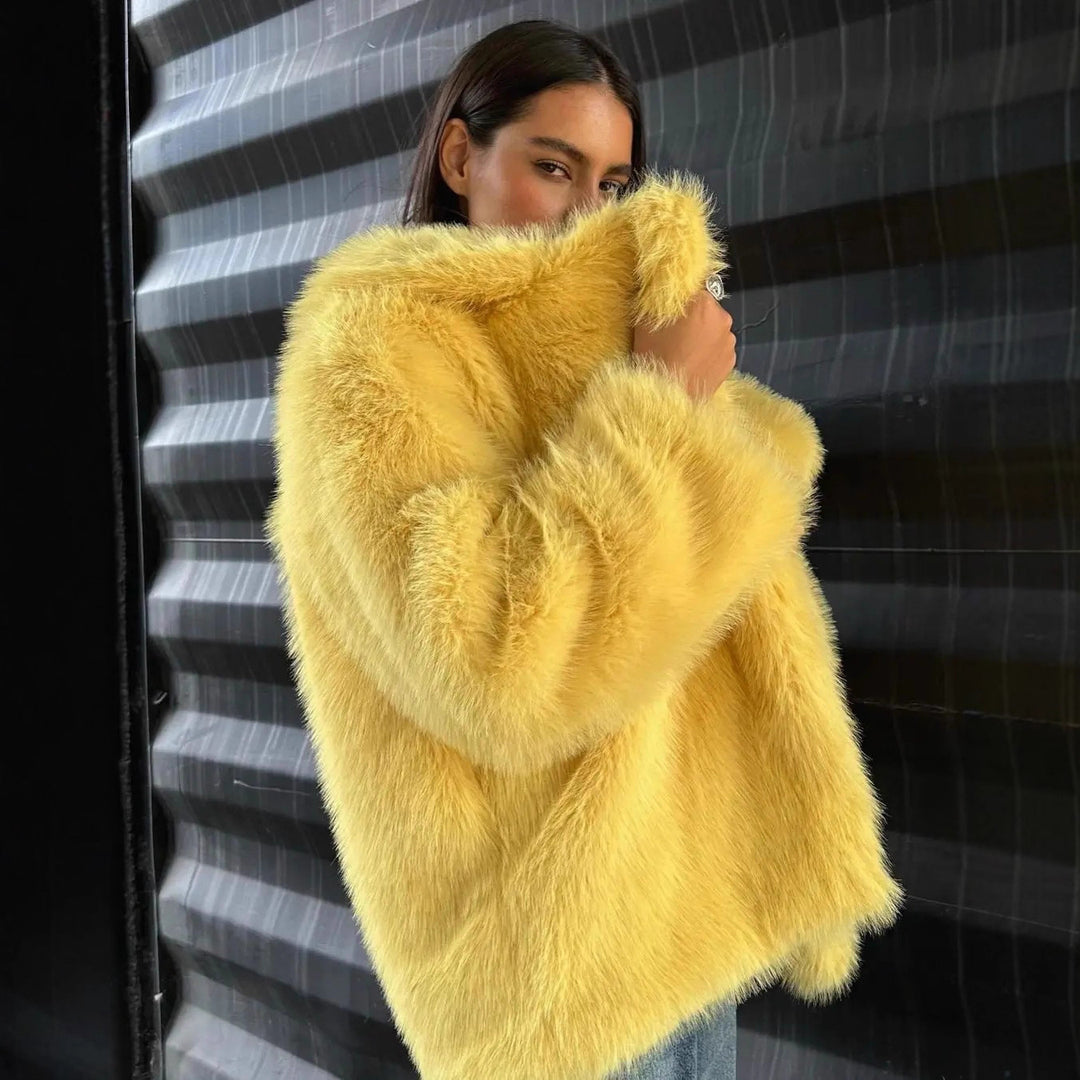 Damen Elegante Kunstfelljacke mit weichem Futter und voluminösem Schnitt EB