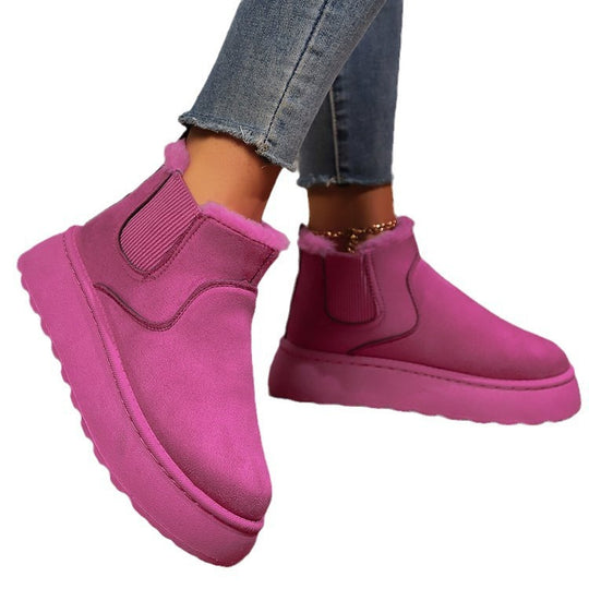 Damen gefütterte Chelsea-Stiefelette mit Keilplattform, Faux-Suede & Teddyfutter EB
