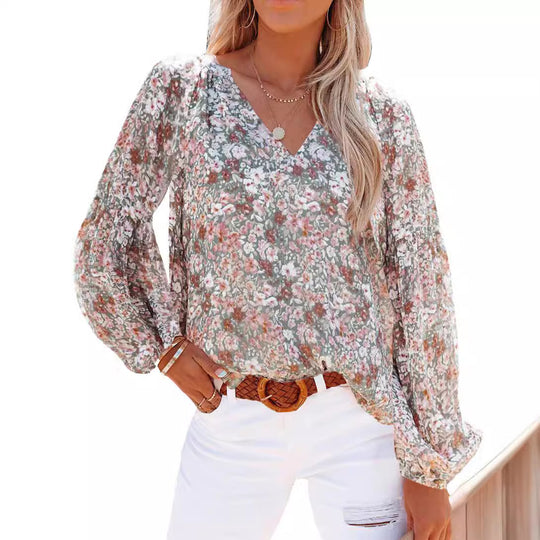 Damen Bluse mit floralen Mustern und luftigen Ärmeln EB