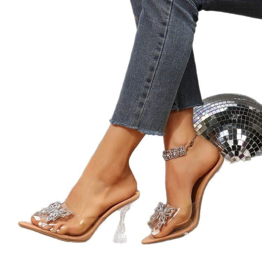 Damen Transparente High Heels mit funkelnden Schmetterlingsapplikationen EB