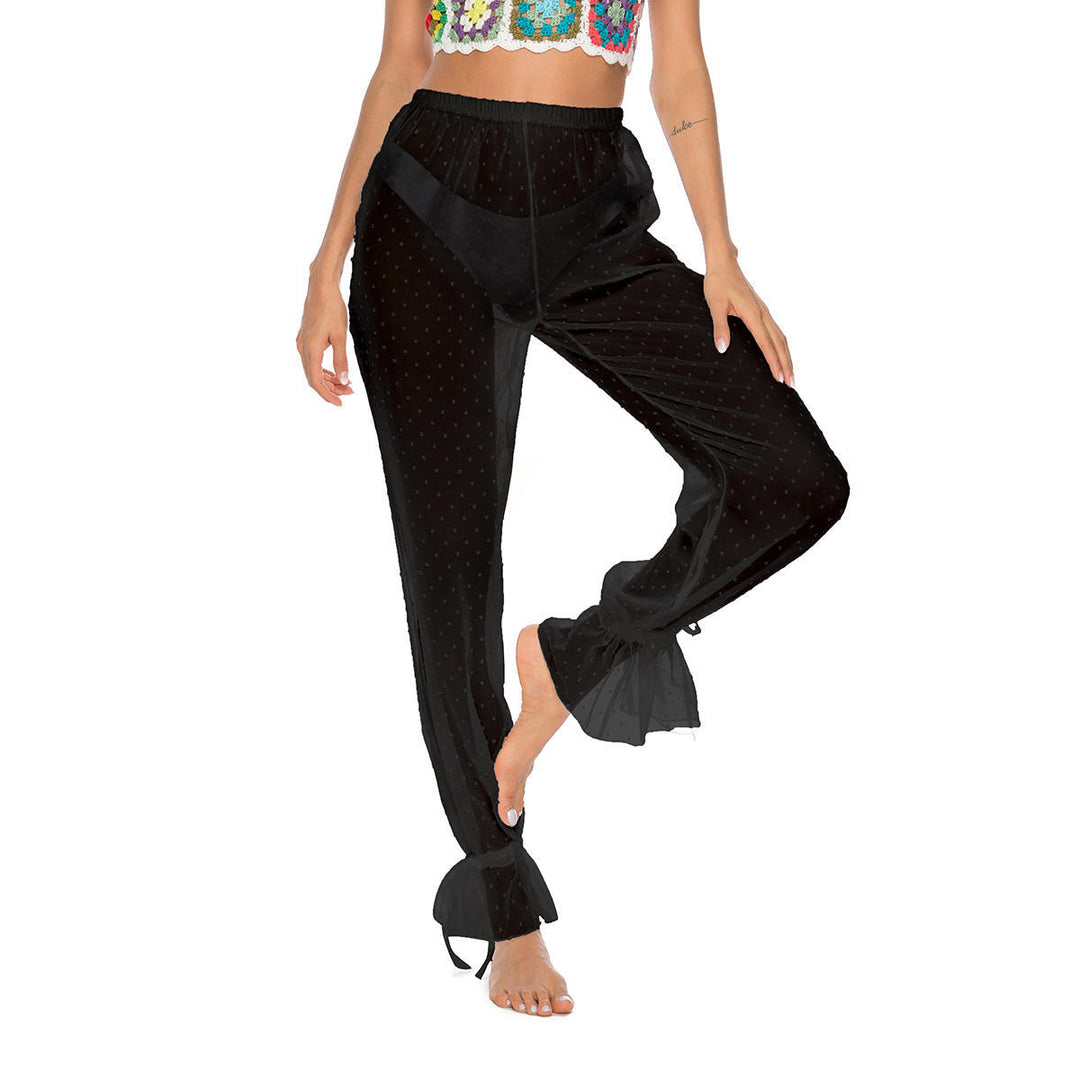 Damen elegante und luftige Palazzo-Hose mit Rüschendetails EB