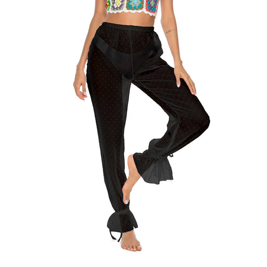 Damen elegante und luftige Palazzo-Hose mit Rüschendetails EB