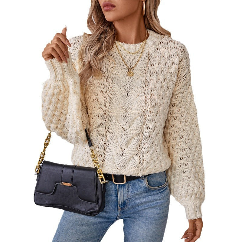 Damen gemütlicher Strickpullover mit strukturiertem Zopfmuster und lässigem Schnitt EB