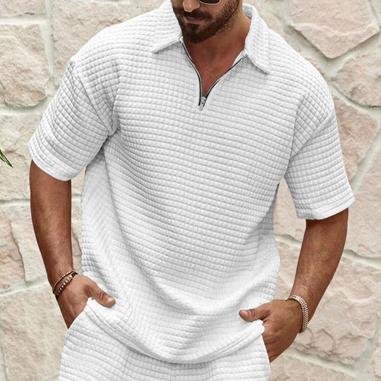 Herren Kurzarm-Henley-T-Shirt mit strukturiertem Design und modischem Kragen EB