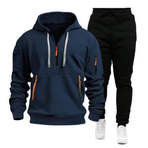 Herren nan Performance-Hoodie- und Jogginganzug mit Neon-Zippern, Utility-Taschen und elastischem Tunnelzug EB