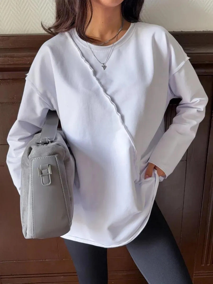 Damen Oversized Longsleeve mit schräger Naht und überschnittenen Schultern EB