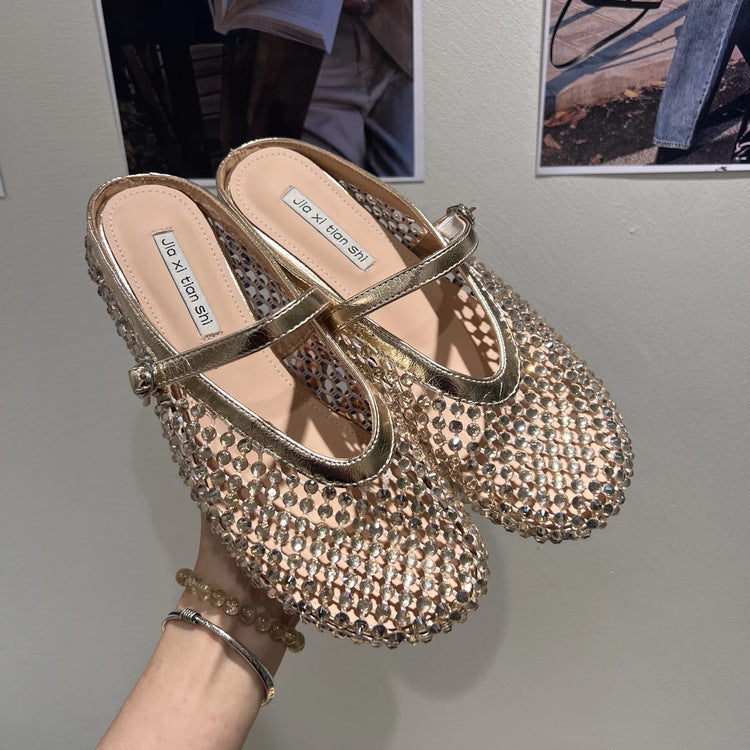 Damen Glitzernde Ballerinas mit verstellbarem Riemchen und komfortablem Fußbett EB