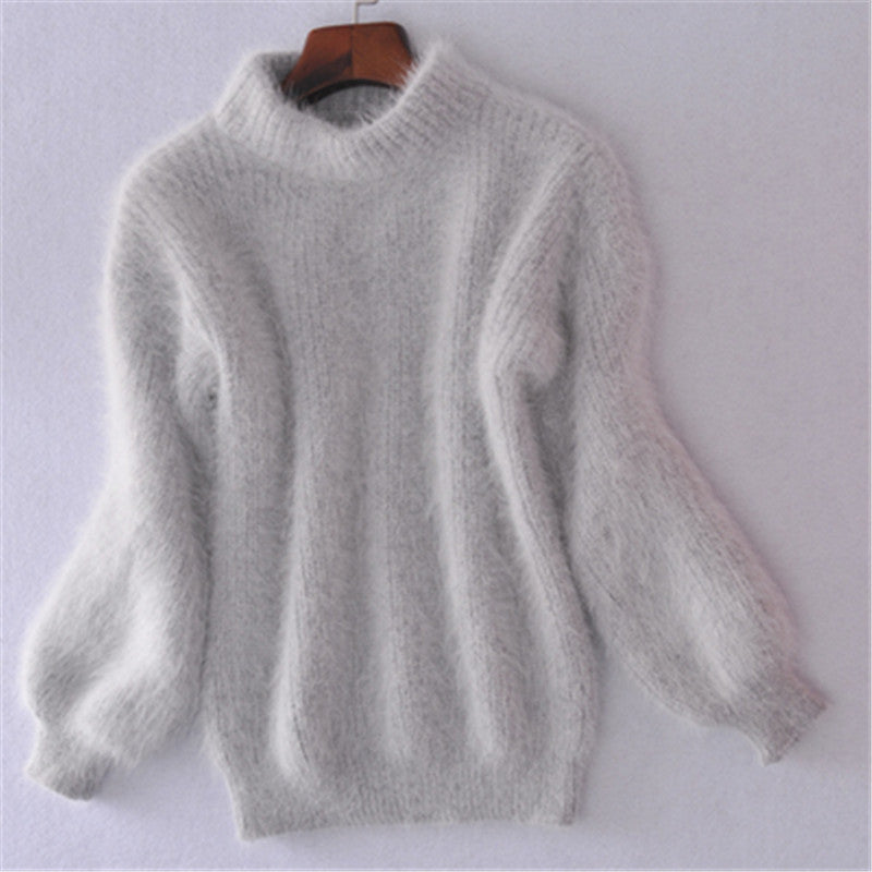 Damen Flauschiger Mohair-Mix Pullover mit Stehkragen und Oversize-Silhouette EB