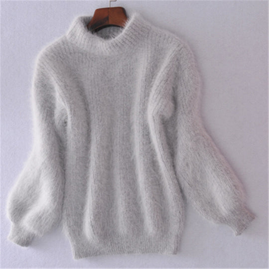 Damen Flauschiger Mohair-Mix Pullover mit Stehkragen und Oversize-Silhouette EB
