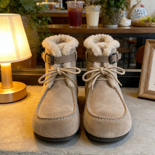 Damen Bequeme Winterstiefel mit kuscheligem Innenfutter und modischer Schnalle EB