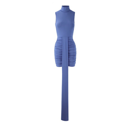 Damen Figurnahes Minikleid mit hohen Kragen und raffinierten Rüschendetails EB