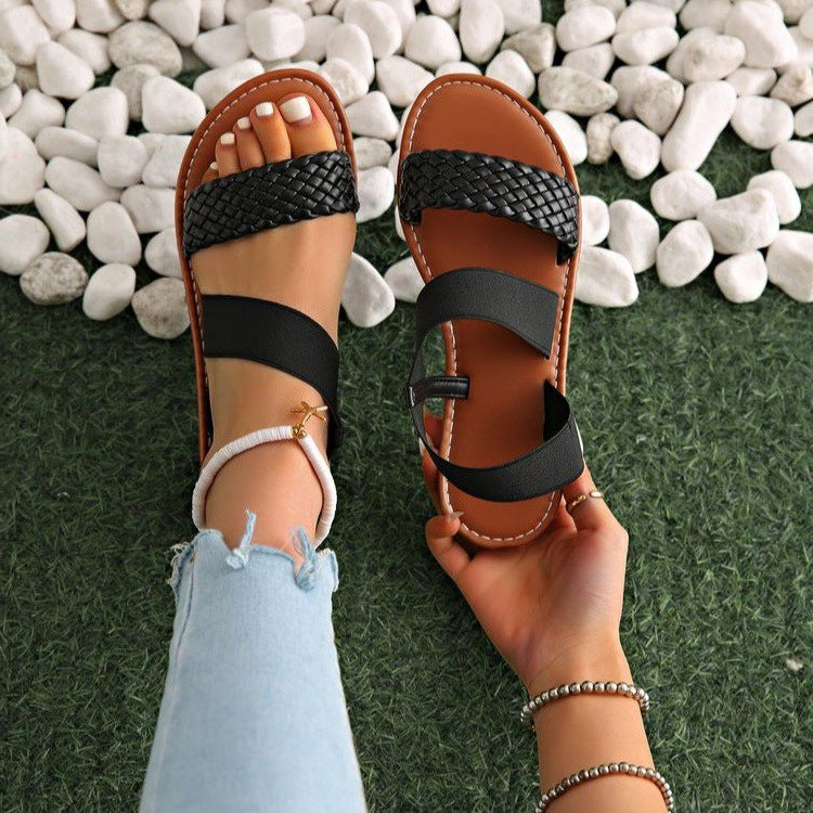 Damen Bequeme Riemchensandalen mit geflochtenem Design EB