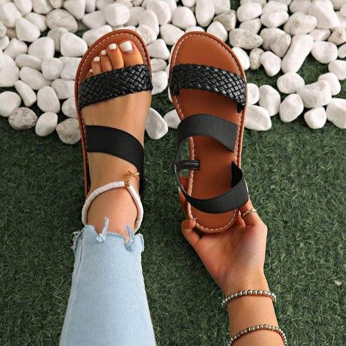 Damen Bequeme Riemchensandalen mit geflochtenem Design EB