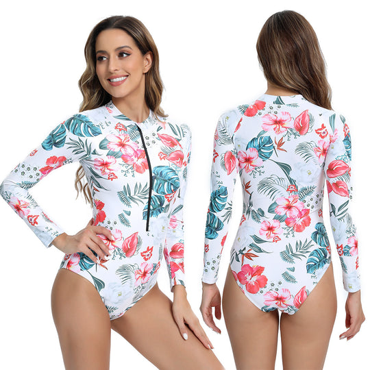 Damen Langarm Schwimmanzug mit Reißverschluss und modernem Marmor-Design EB