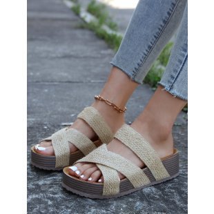 Damen bequeme Plattform-Sandalen mit geflochtenem Riemchendesign und rutschfester Sohle EB