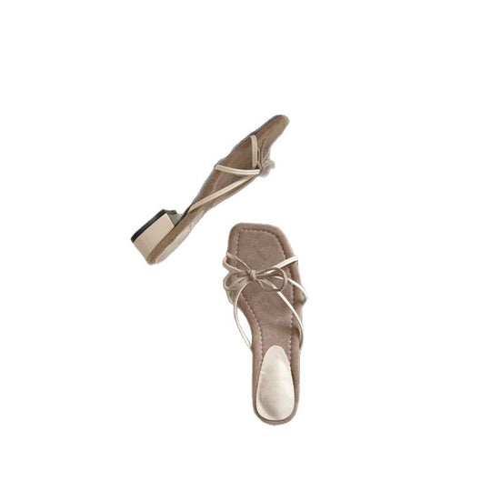Damen elegante Sandalen mit zierlichen Riemen und niedrigem Absatz EB