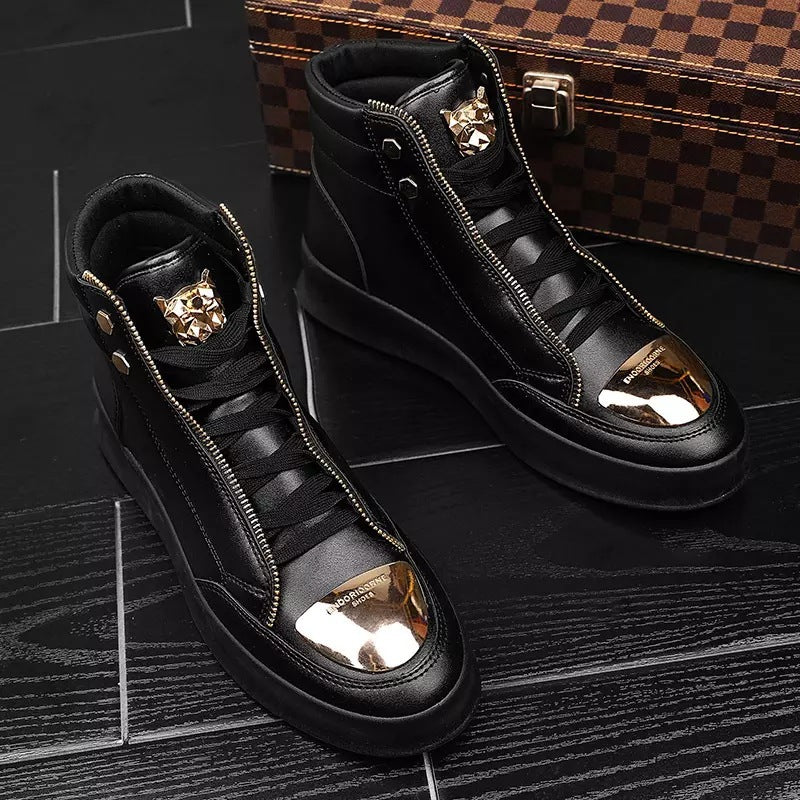 Damen High-Top Sneakers mit goldenen Details und Reißverschluss von EB