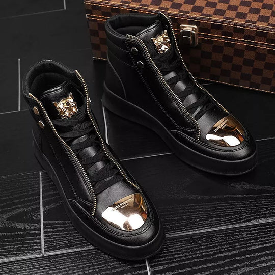 Damen High-Top Sneakers mit goldenen Details und Reißverschluss von EB