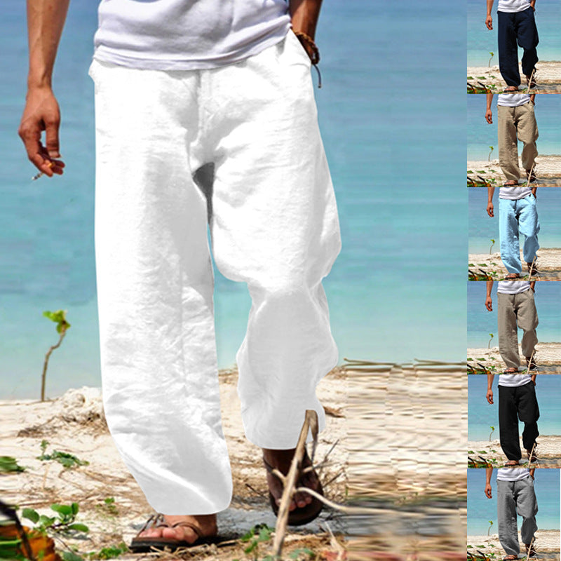 Herren nan lockere Leinenhose mit weitem Bein und elastischem Bund EB
