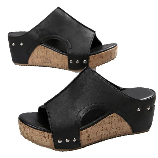 Damen Wedge-Sandalen mit bequemem Korkfußbett und modischem Riemendesign EB