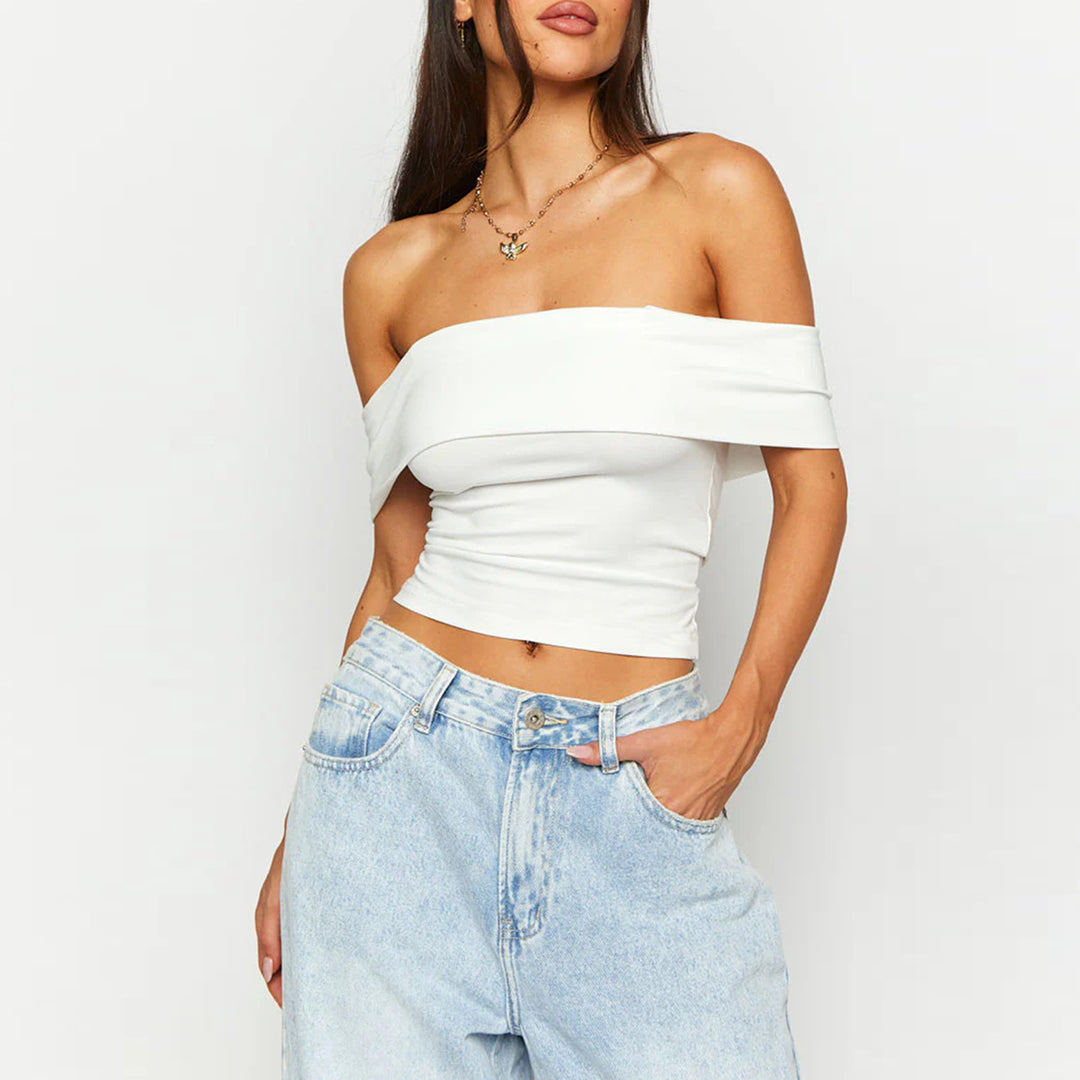 Damen Off-Shoulder Crop-Top aus elastischem Material mit figurformendem Design EB