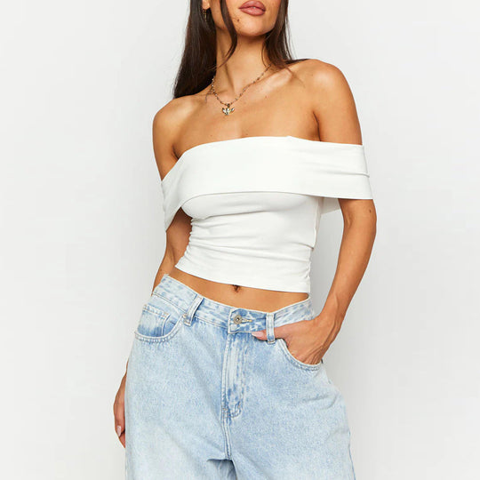 Damen Off-Shoulder Crop-Top aus elastischem Material mit figurformendem Design EB