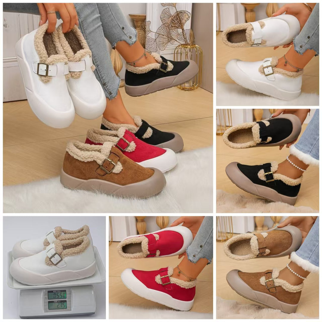 Damen Hüttenschuhe mit warmem Fleecefutter und modischem Schnallen-Detail EB