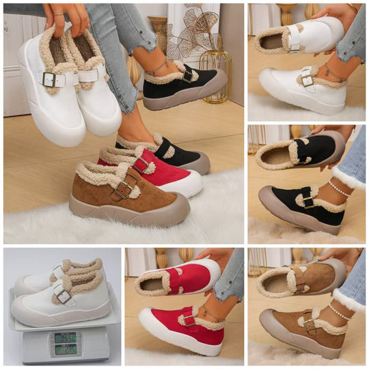 Damen Hüttenschuhe mit warmem Fleecefutter und modischem Schnallen-Detail EB