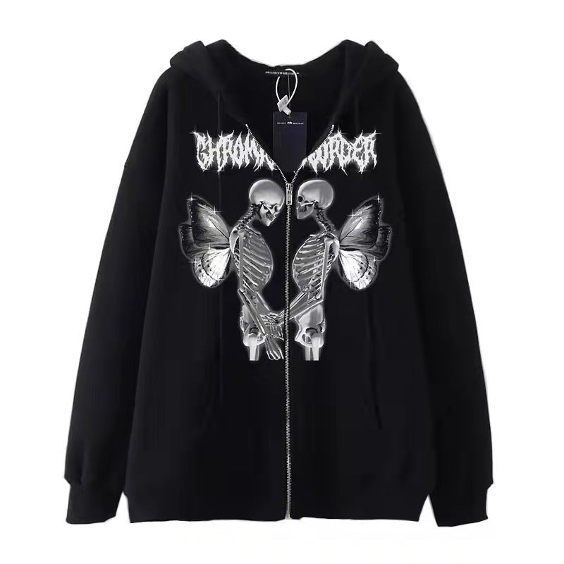 Damen nan Kapuzenjacke mit durchgehendem Reißverschluss und Rippenherz-Print EB