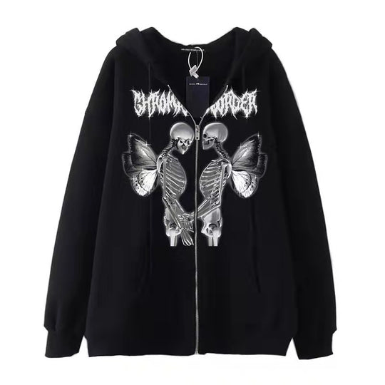 Damen nan Kapuzenjacke mit durchgehendem Reißverschluss und Rippenherz-Print EB