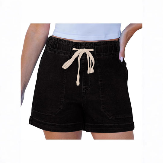 Damen bequeme Denim-Shorts mit Gummizug und praktischen Taschen EB