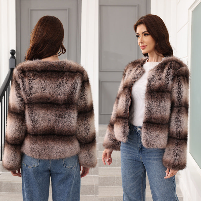 Damen Elegante und warme Kunstpelzjacke EB