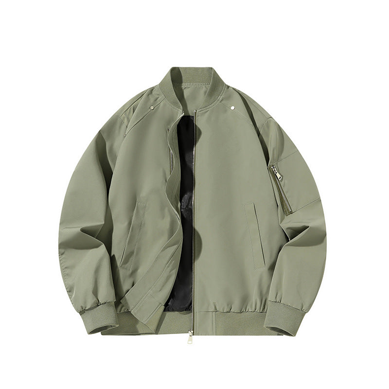 Men's  minimalist matte-shell relaxed-fit flight bomber jacket with sleeve utility zip pocket EB