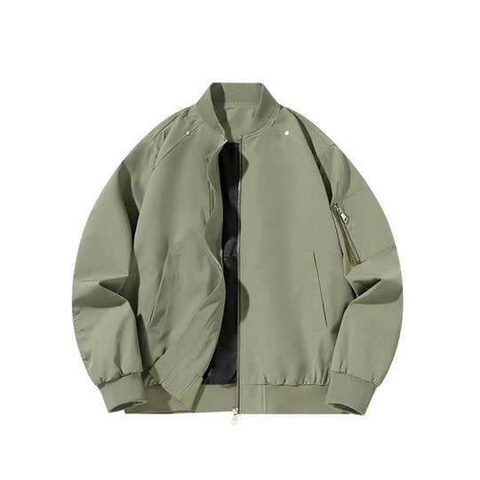 Men's  minimalist matte-shell relaxed-fit flight bomber jacket with sleeve utility zip pocket EB