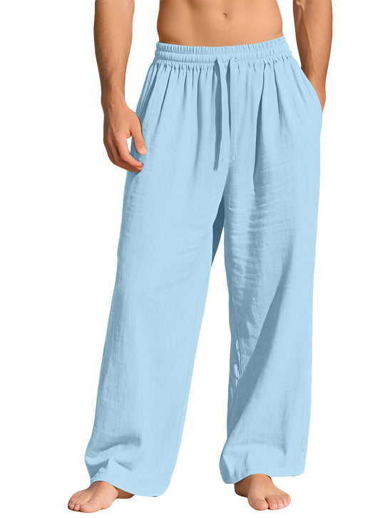 Herren nan leichte Leinen-Loungehose mit elastischem Bund und Seitentaschen EB