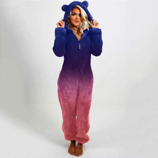 Damen Fleece-Einteiler mit Kapuze und Farbverlaufsdesign EB