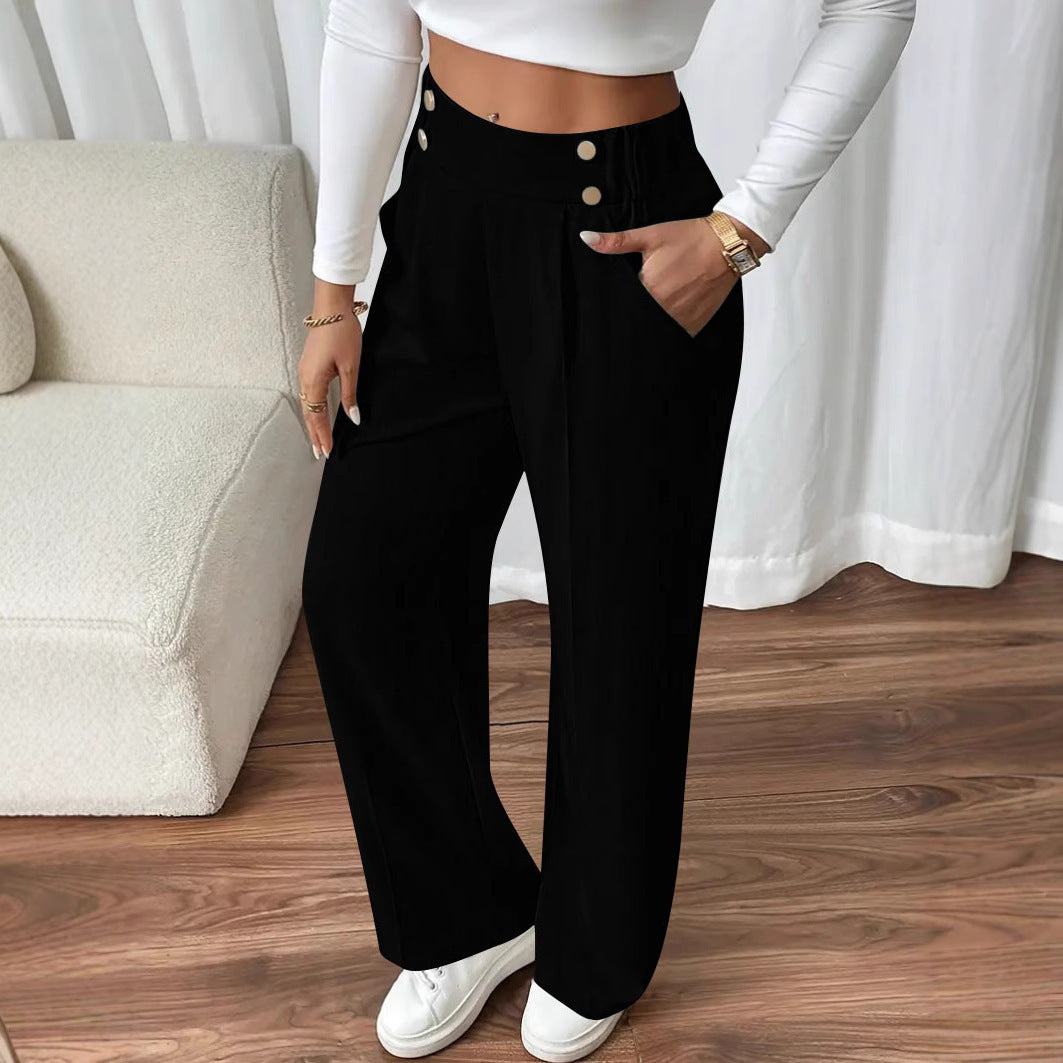 Damen Elegante weite Hose mit dekorativen Knopfdetails EB