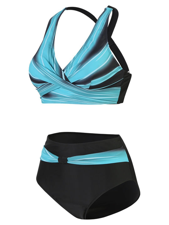 Damen High-Waist Bikini-Set mit modischem Wickeldesign EB