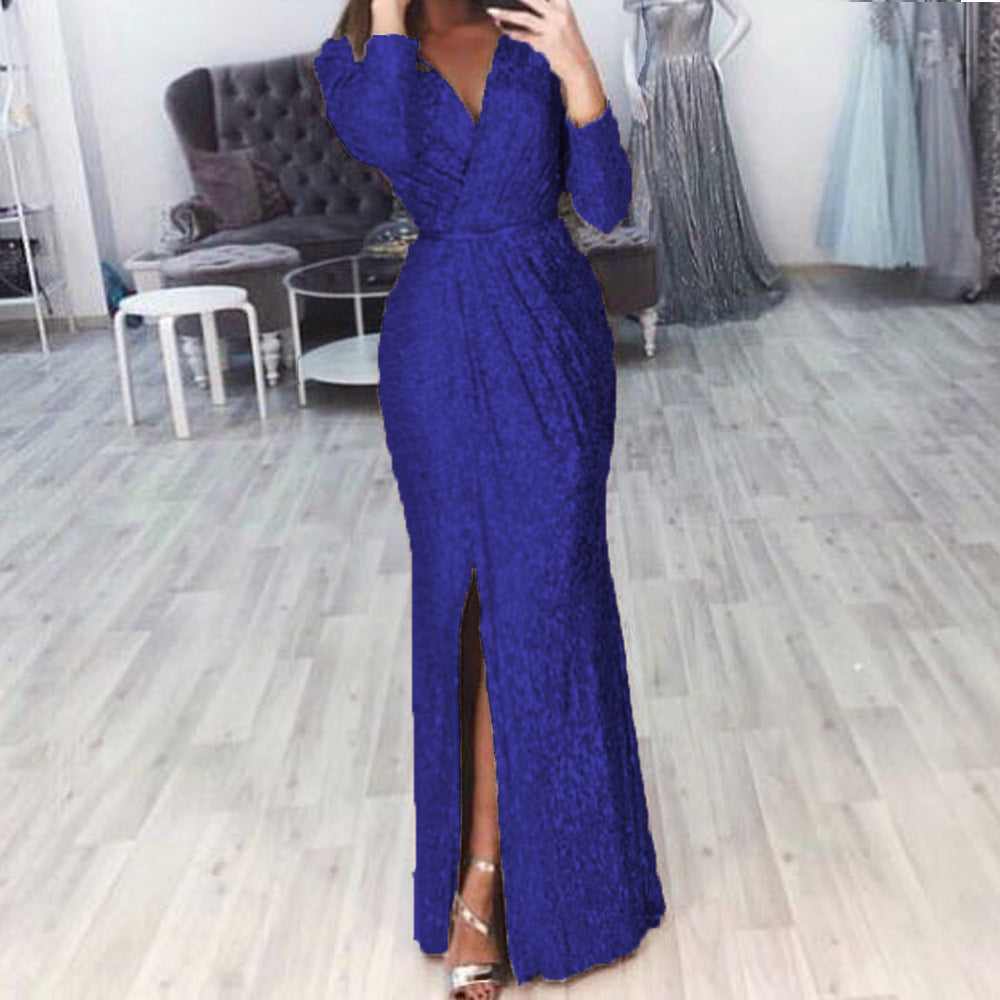 Damen Elegantes Wickelkleid mit Bein-Schlitz EB