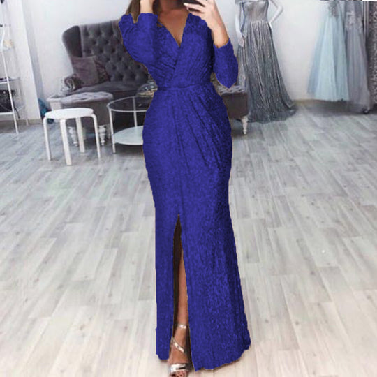 Damen Elegantes Wickelkleid mit Bein-Schlitz EB