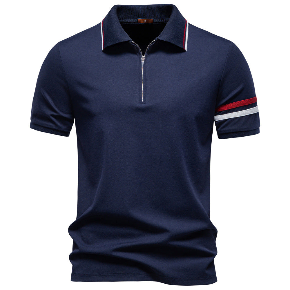 Herren nan atmungsaktives elastisches Poloshirt mit kurzem Reißverschluss und Kontraststreifen an Ärmeln EB
