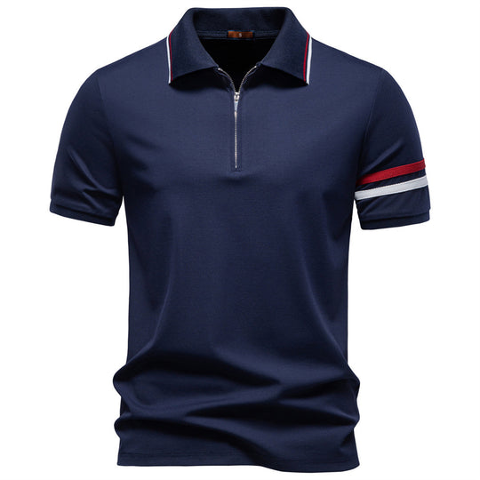 Herren nan atmungsaktives elastisches Poloshirt mit kurzem Reißverschluss und Kontraststreifen an Ärmeln EB