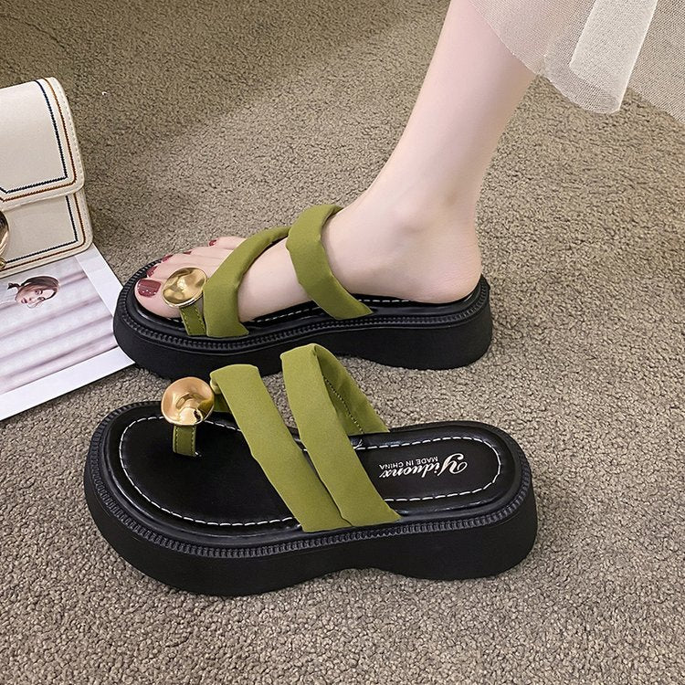 Damen modische Plateau-Sandalen mit elegantem Riemen und dekorativer Schnalle EB