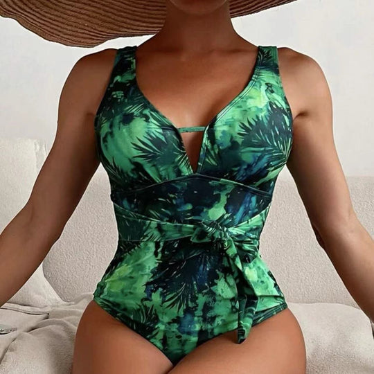 Damen Einteiler Badeanzug mit floralem Wickeldetail EB