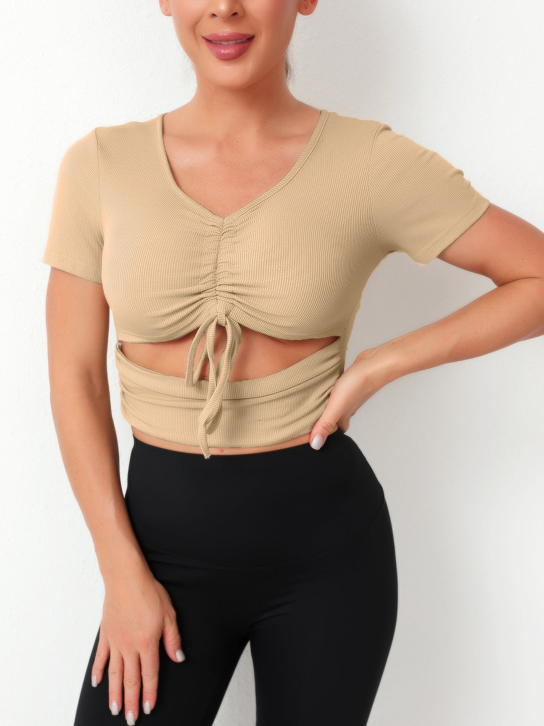Damen Cropped Top mit Schnürung und V-Ausschnitt EB